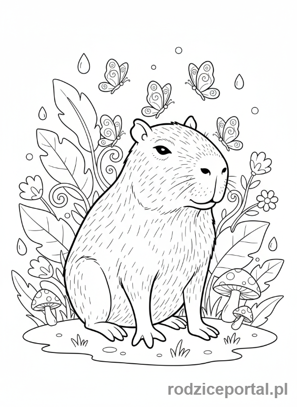 Kolorowanka Kapibara - Kapibara z motylami