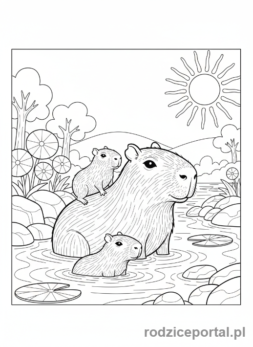 Kolorowanka Kapibara - Rodzina kapibar