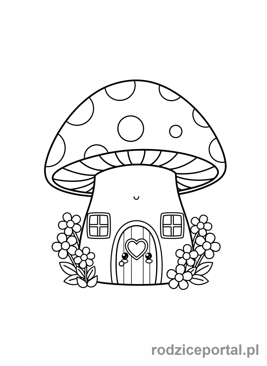 Kolorowanka Kawaii - Domek grzybek kawaii