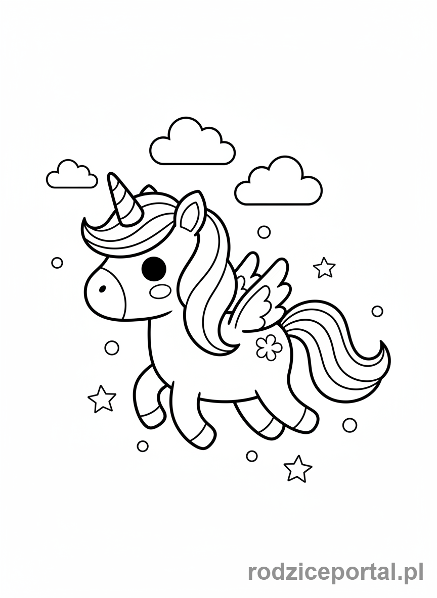 Kolorowanka Kawaii - Latający jednorożec