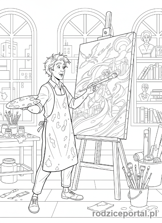 Kolorowanka Kino - Artysta malujący plakat filmowy