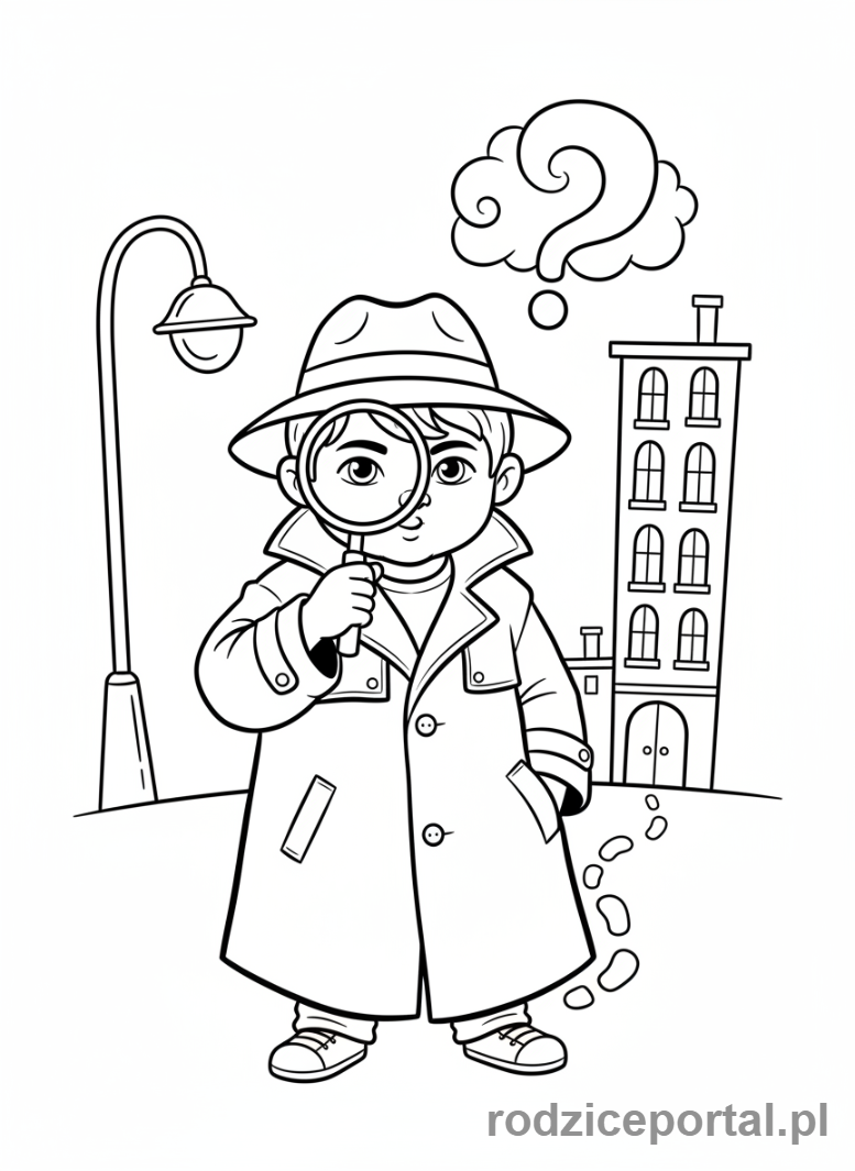 Kolorowanka Kino - Dziecko przebrane za aktora-detektywa