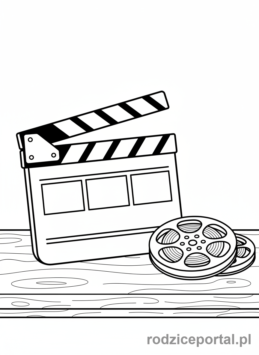 Kolorowanka Kino - Klaps filmowy i rolki taśmy