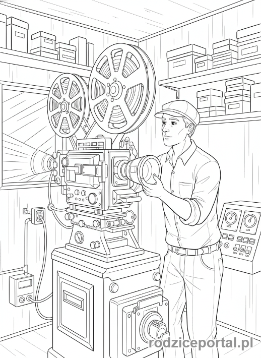 Kolorowanka Kino - Operator filmowy przy projektorze