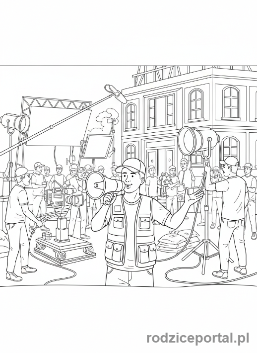 Kolorowanka Kino - Reżyser z megafonem na planie