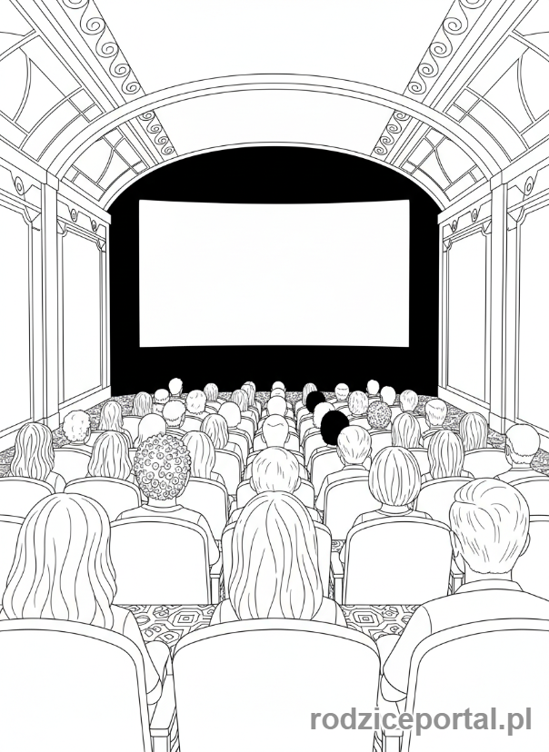 Kolorowanka Kino - Widownia oglądająca film w kinie