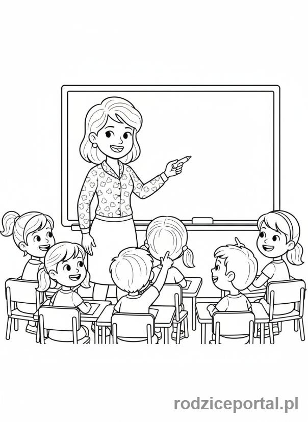 Kolorowanka Klasa 1 - Nauczycielka z klasą