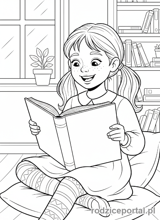 Kolorowanka Klasa 2 - Dziewczynka czyta