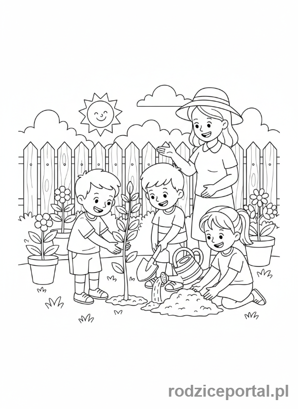 Kolorowanka Klasa 2 - Sadzą drzewo