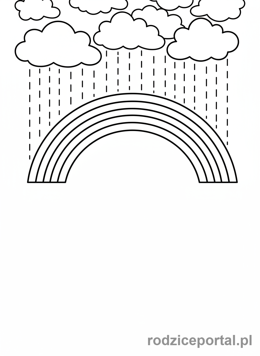 Kolorowanka Klimat - Chmury z deszczem i tęczą