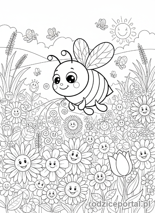 Kolorowanka Klimat - Pszczoła zbierająca nektar