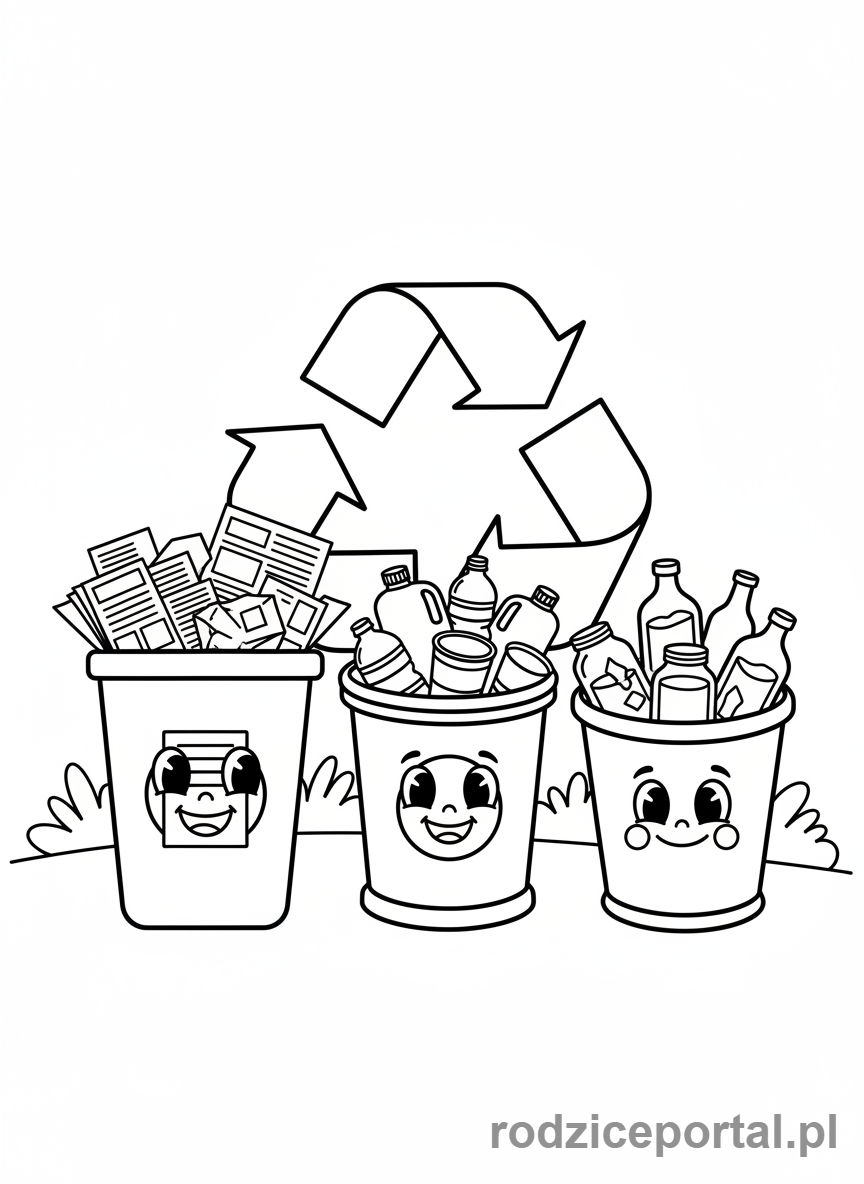 Kolorowanka Klimat - Recykling kosze