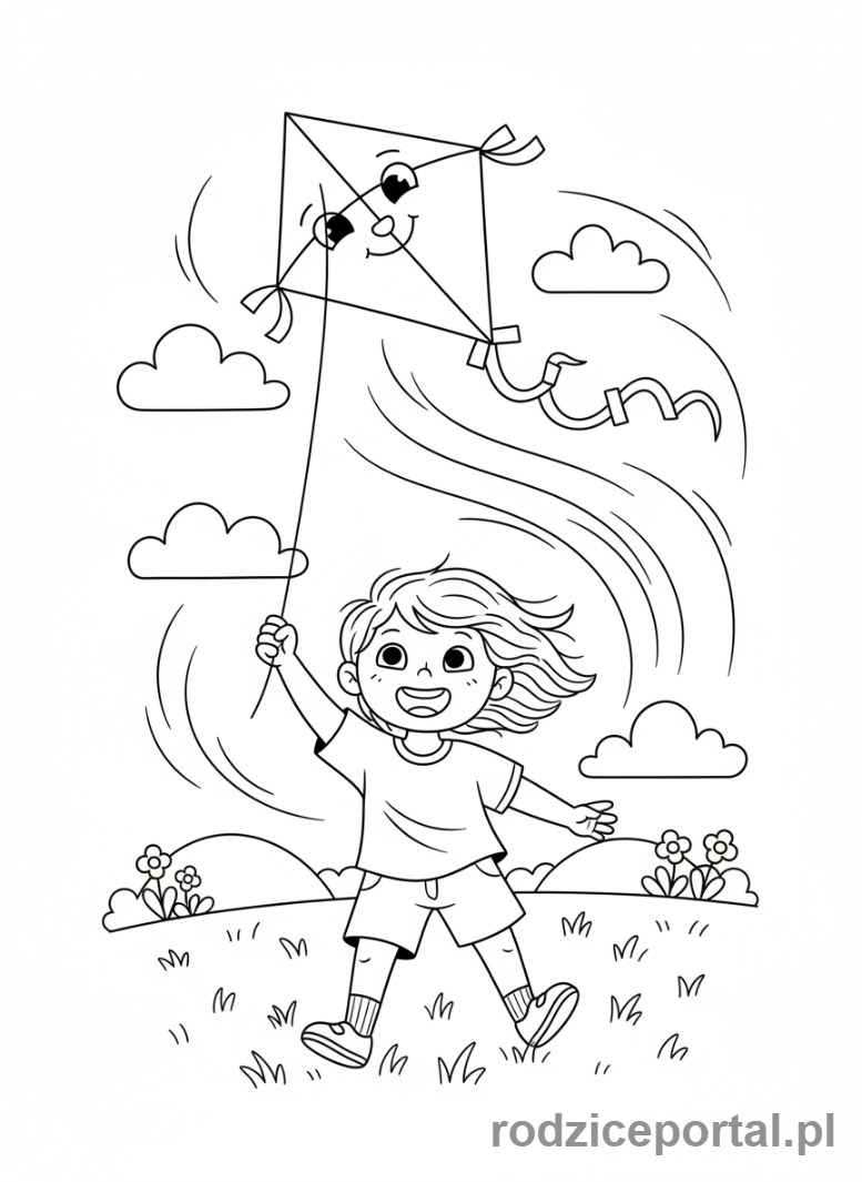 Kolorowanka Klimat - Wiatr z latawcem