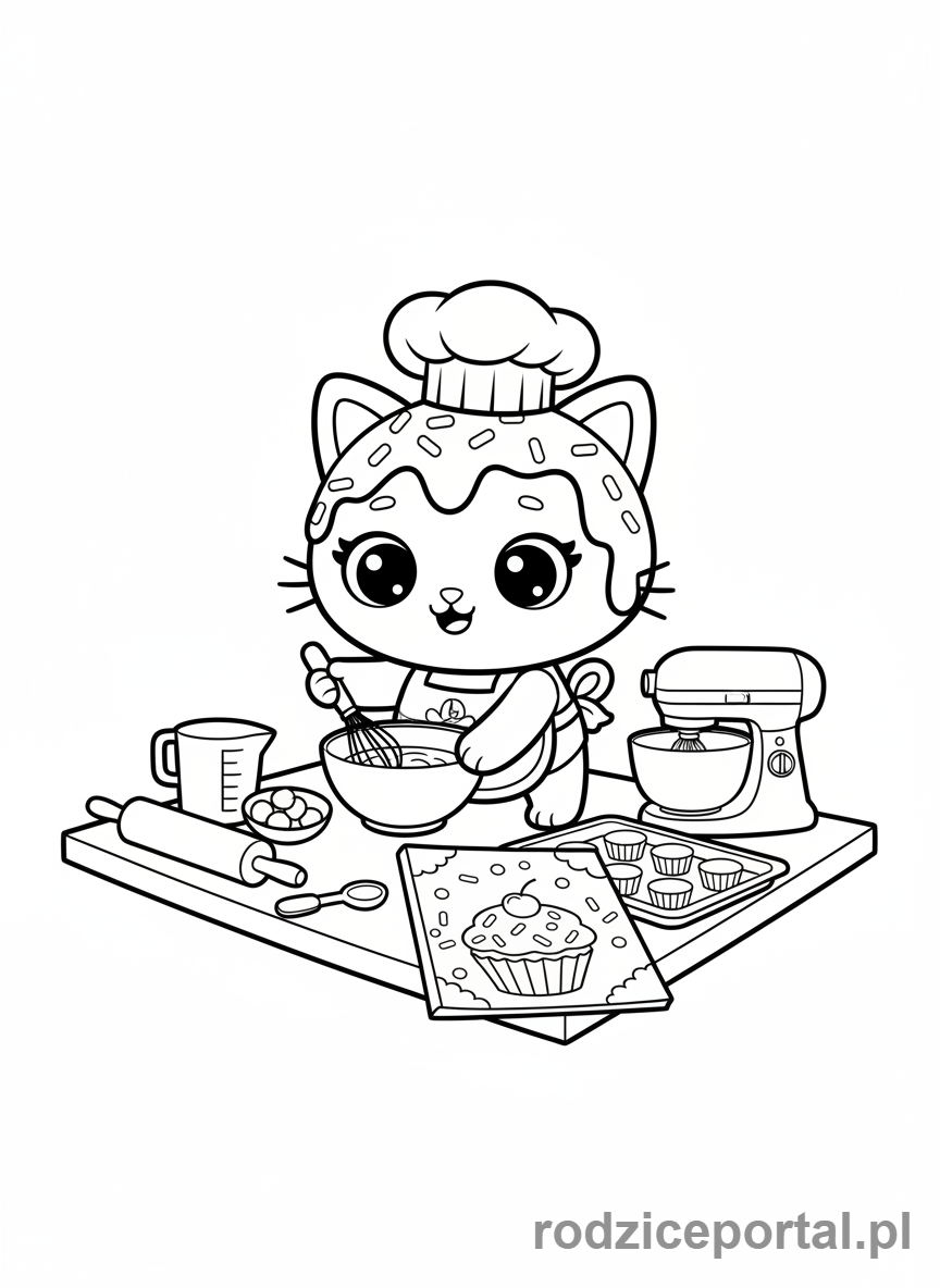 Kolorowanka Koci Domek Gabi - Ciastek piecze babeczki