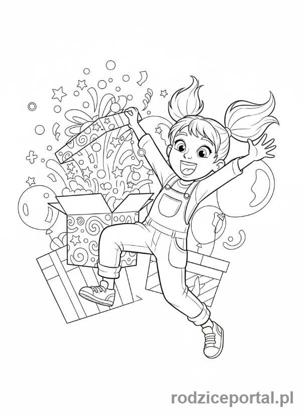 Kolorowanka Koci Domek Gabi - Gabi otwiera paczke