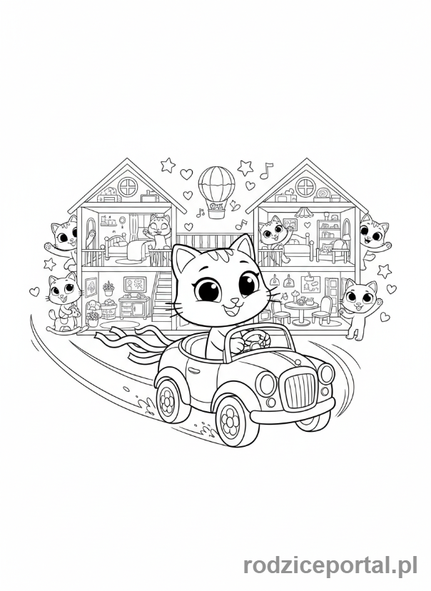 Kolorowanka Koci Domek Gabi - Samochodzik Karla jedzie