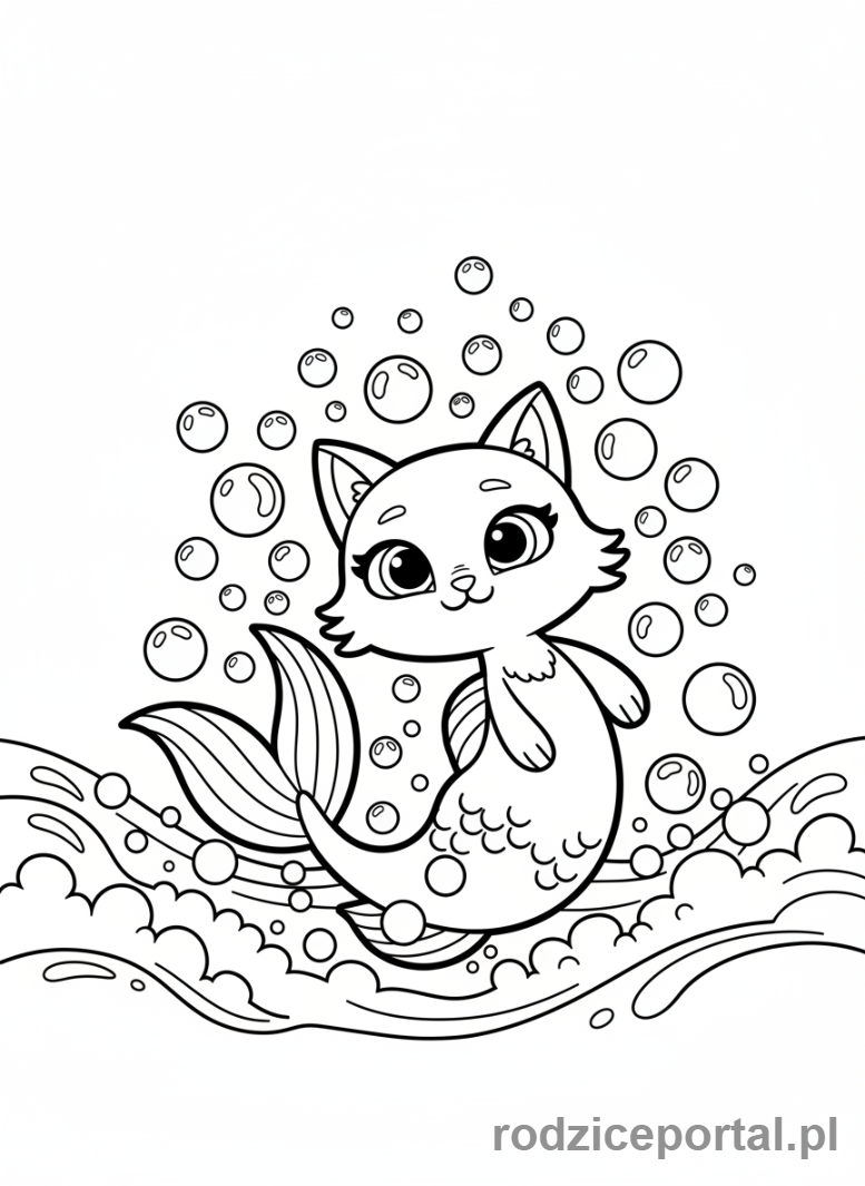 Kolorowanka Koci Domek Gabi - Syrenkotka w basenie