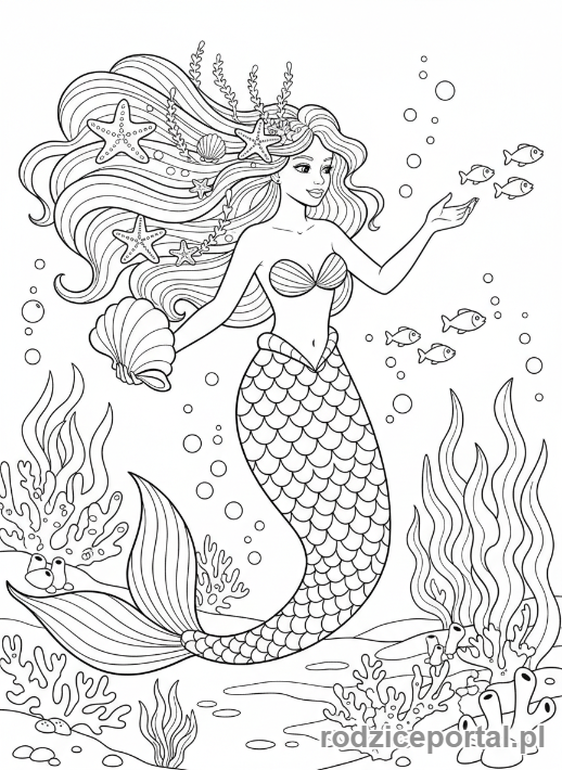 Kolorowanka Kolorowanki Dla Dorosłych - Fantastyczna syrena z łuskami