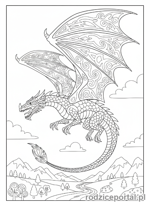 Kolorowanka Kolorowanki Dla Dorosłych - Fantastyczny smok z delikatnymi łuskami
