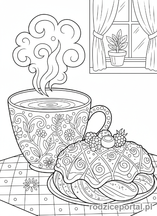 Kolorowanka Kolorowanki Dla Dorosłych - Kawa i deser w kawiarni