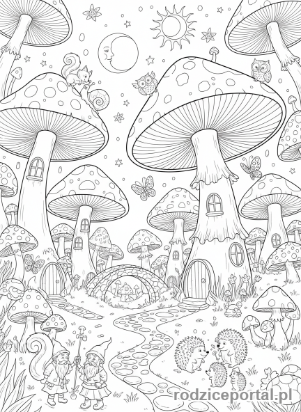 Kolorowanka Kolorowanki Dla Dorosłych - Królestwo grzybów z detalami