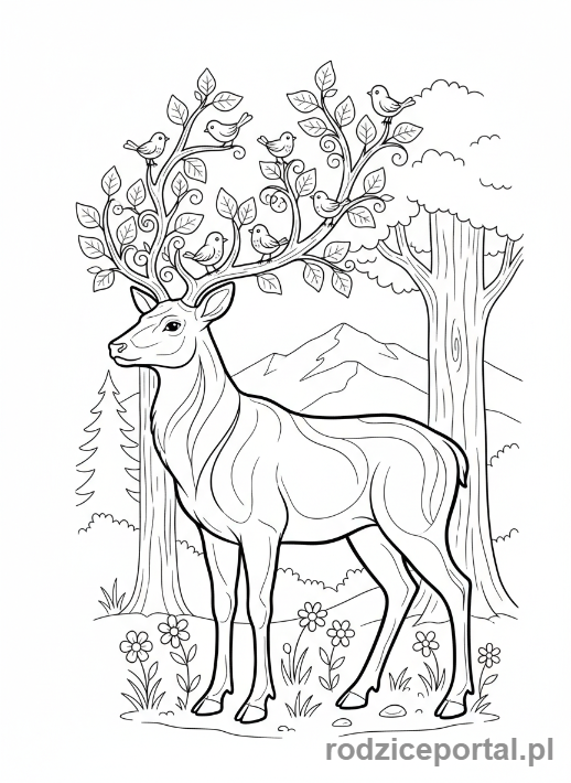Kolorowanka Kolorowanki Dla Dorosłych - Motyw leśnego jelenia z porożem