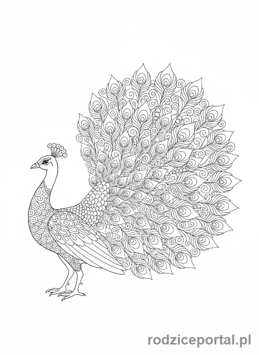 Kolorowanka Kolorowanki Dla Dorosłych - Paw z bogato zdobionymi piórami