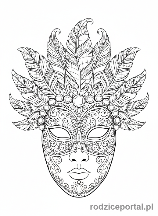 Kolorowanka Kolorowanki Dla Dorosłych - Wenecka maska z ornamentami