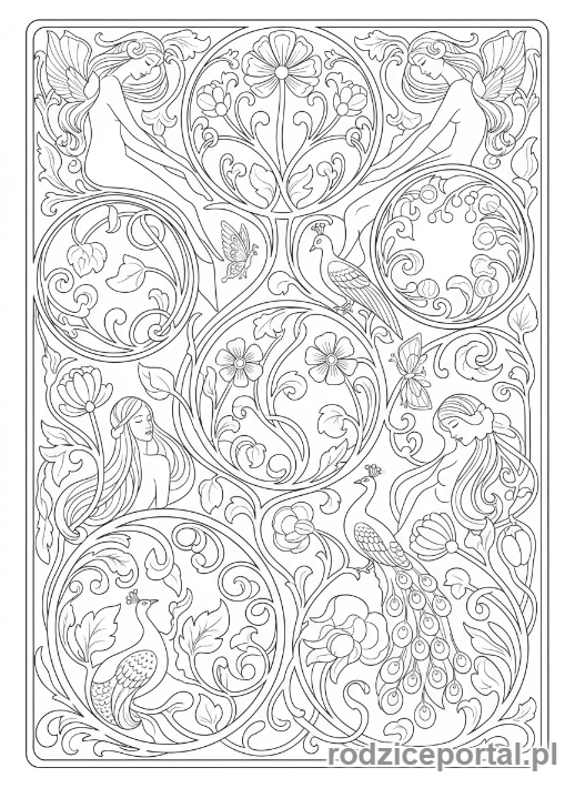 Kolorowanka Kolorowanki Dla Dorosłych - Wzór inspirowany art nouveau