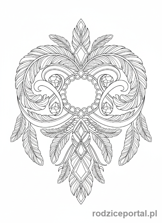 Kolorowanka Kolorowanki Dla Dorosłych - Wzór piór i klejnotów