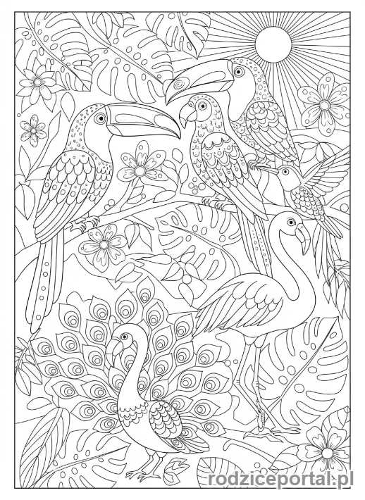 Kolorowanka Kolorowanki Dla Dorosłych - Wzorzyste ptaki egzotyczne