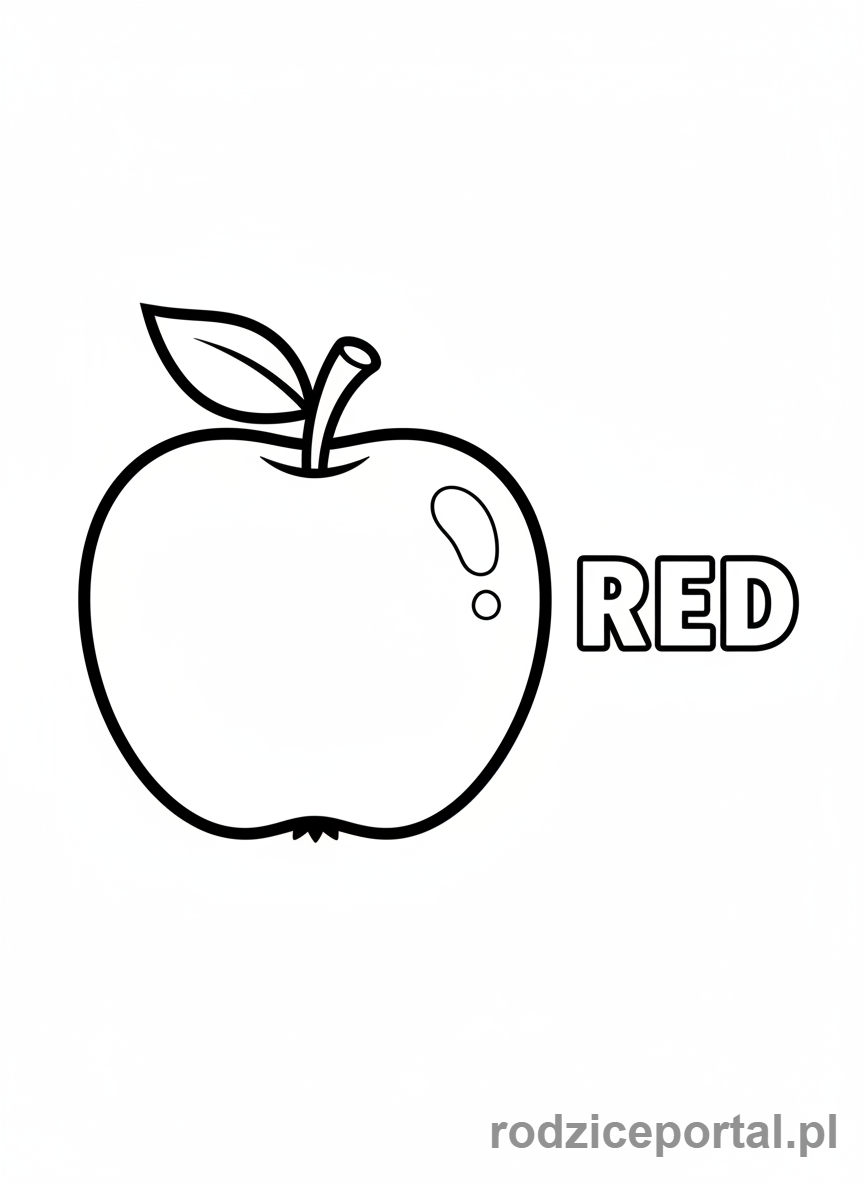 Kolorowanka Kolory Po Angielsku - Czerwone jabłko z napisem RED