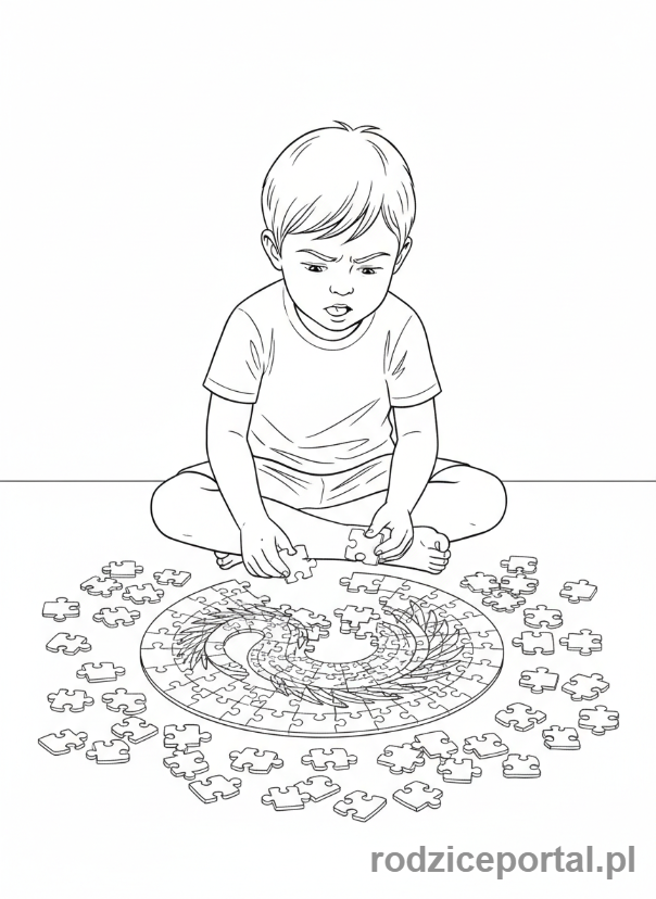 Kolorowanka Koncentracja - Dziecko uklada puzzle
