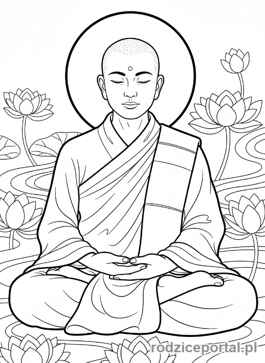 Kolorowanka Koncentracja - Medytujacy mnich