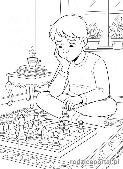 Kolorowanka Koncentracja - Szachista mysli