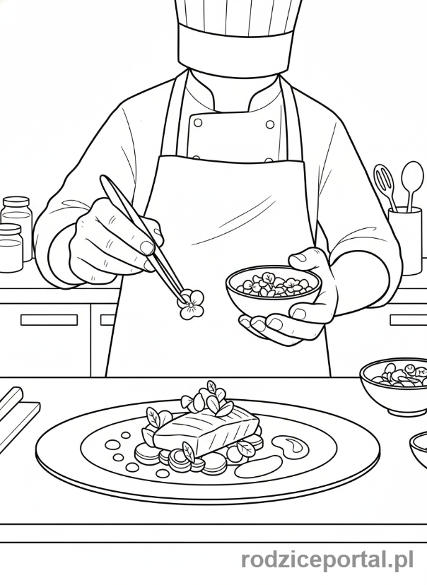 Kolorowanka Koncentracja - Szef dekoruje danie