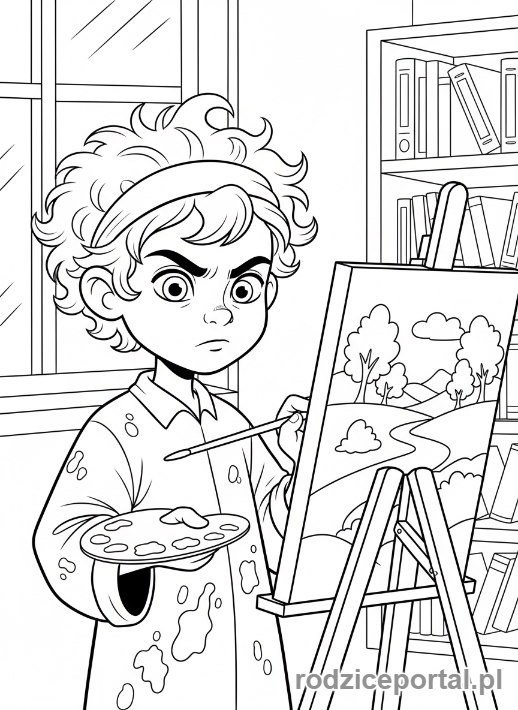 Kolorowanka Koncentracja Uwagi - Artysta malujący obraz