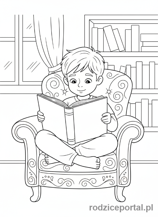 Kolorowanka Koncentracja Uwagi - Chłopiec czytający książkę