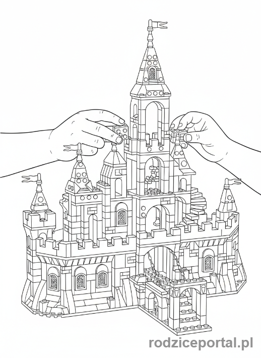 Kolorowanka Koncentracja Uwagi - Dziecko budujące z klocków