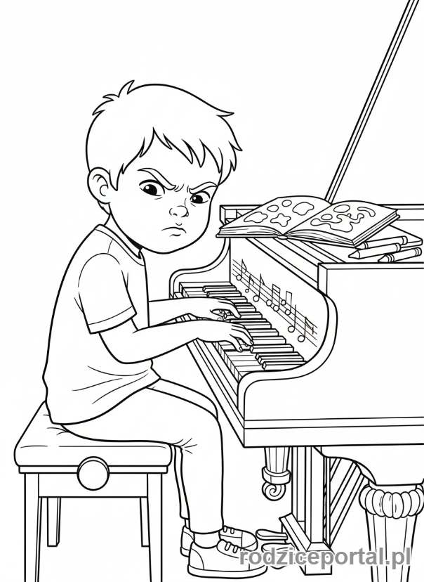 Kolorowanka Koncentracja Uwagi - Dziecko grające na pianinie