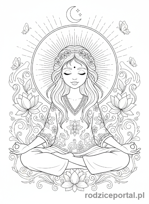 Kolorowanka Koncentracja Uwagi - Dziewczynka medytująca