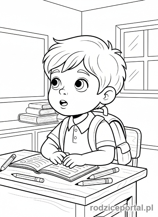 Kolorowanka Koncentracja Uwagi - Uczeń słuchający nauczyciela