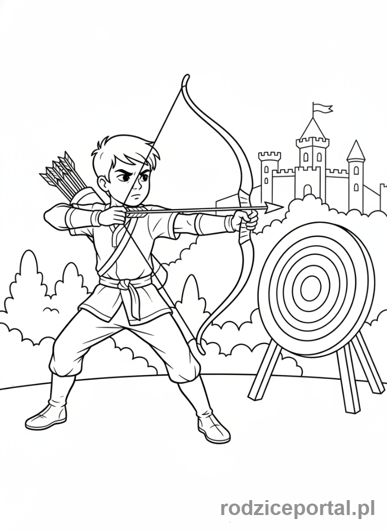 Kolorowanka Koncentracja Uwagi - Łucznik celujący do tarczy