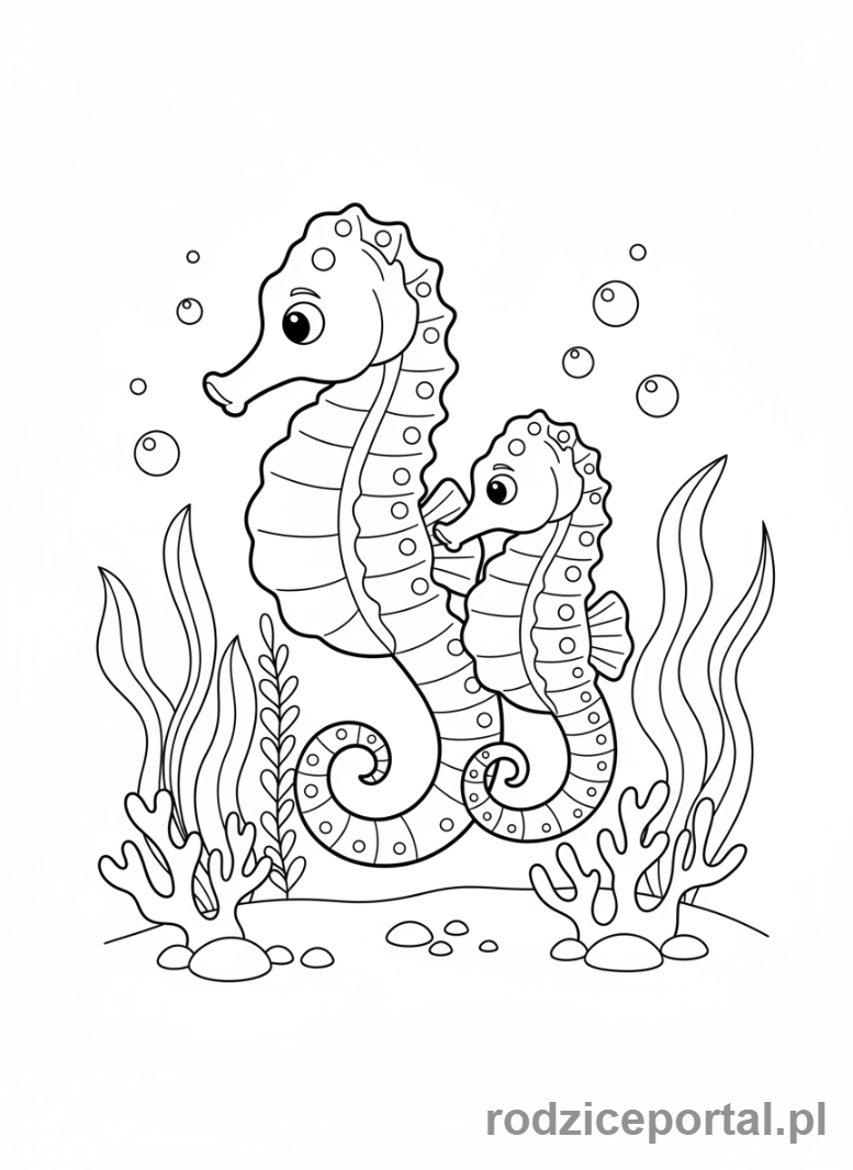 Kolorowanka Konik Morski - Dwa koniki morskie razem