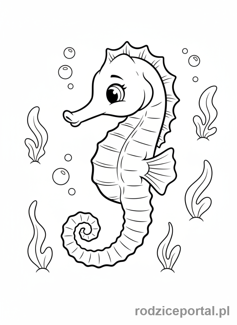 Kolorowanka Konik Morski - Konik morski spokojnie pływający