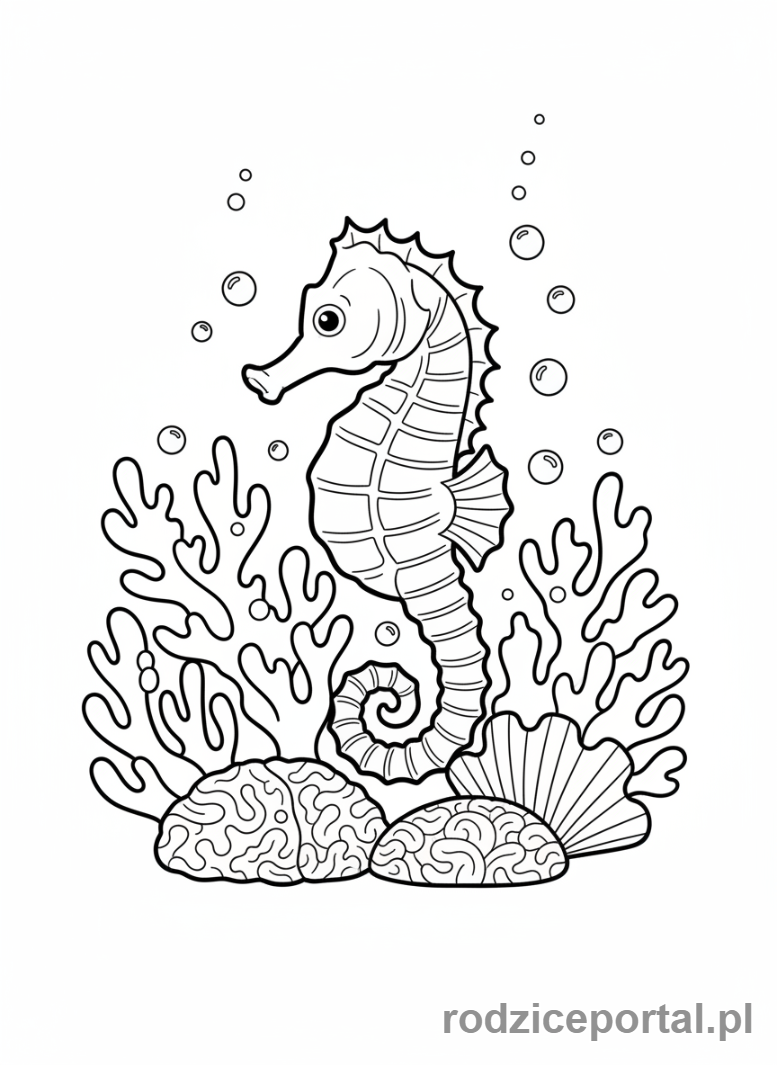 Kolorowanka Konik Morski - Konik morski wśród koralowców