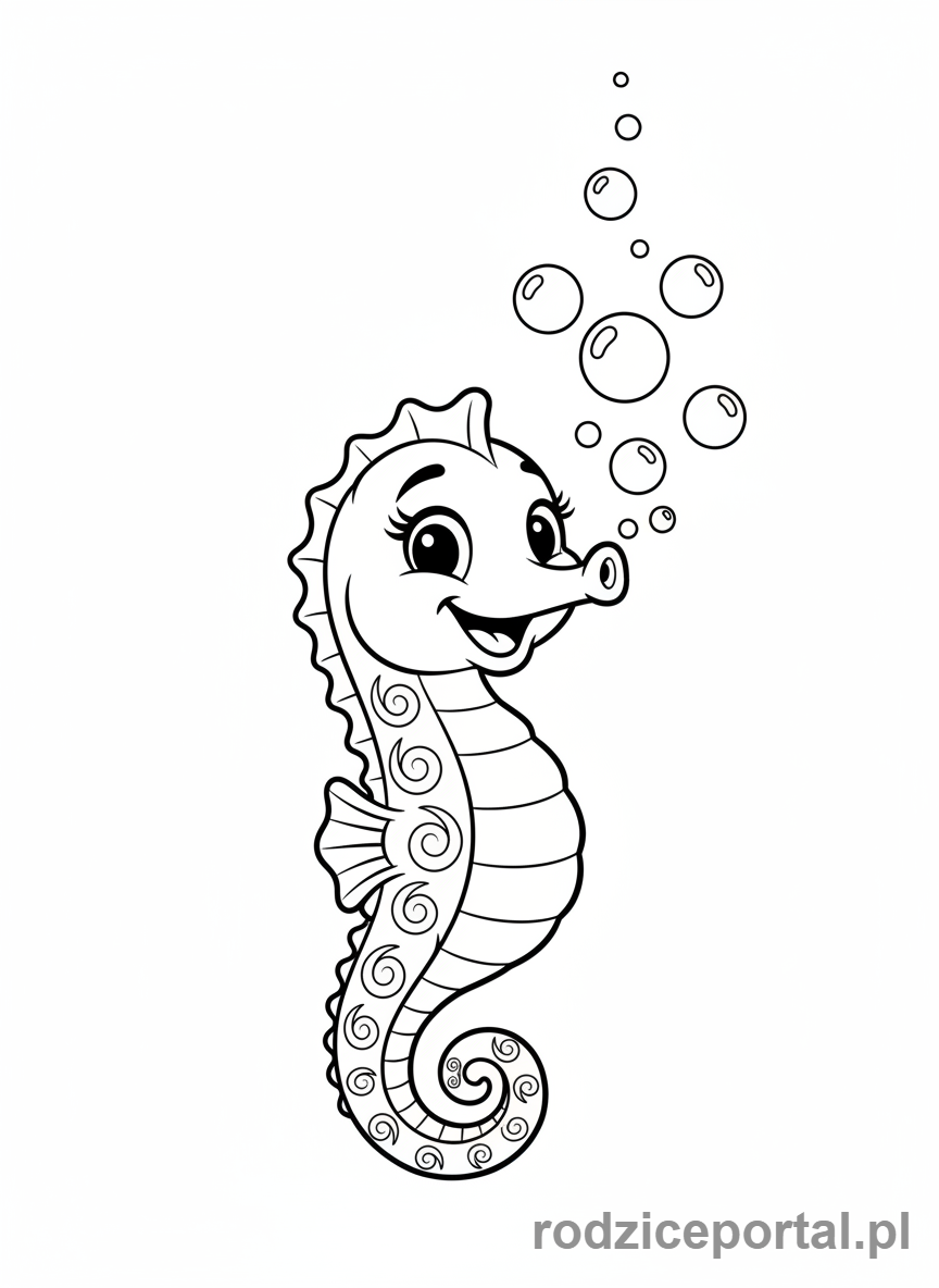 Kolorowanka Konik Morski - Wesoły konik morski z bąbelkami