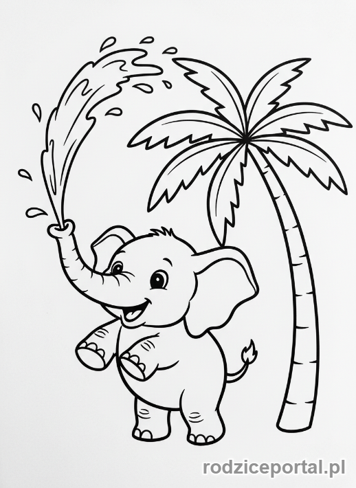 Kolorowanka Kontynenty Dla Dzieci - Afryka - słoń pryskający wodą