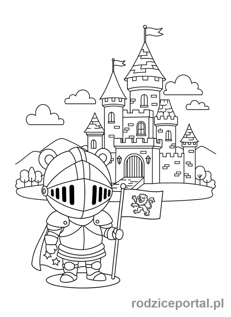 Kolorowanka Kontynenty Dla Dzieci - Europa - rycerz i zamek
