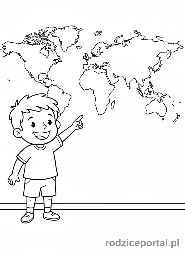Kolorowanka Kontynenty Dla Dzieci - Mapa świata - dziecko